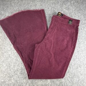 L&B Lucky & Blessed Women's Mid Rise Flare Corduroy Pants Size 16 Burgundy